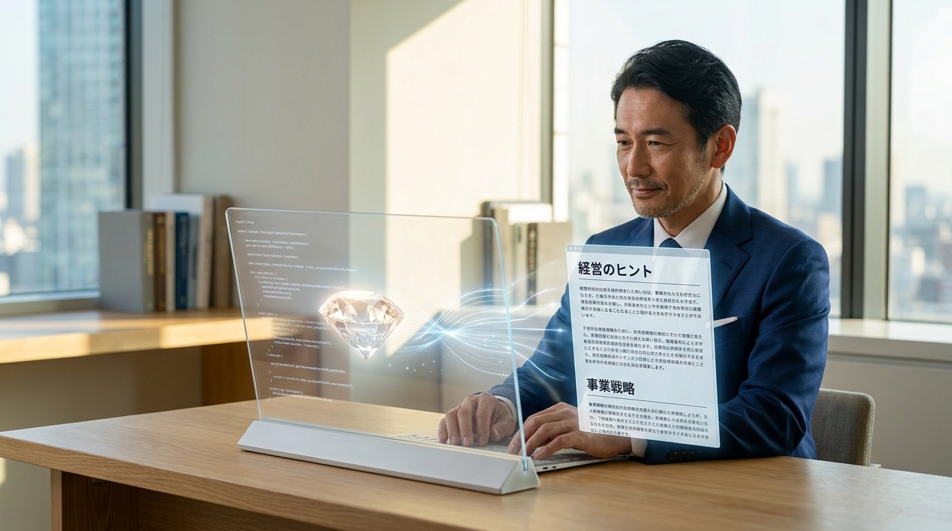 社長の経験という原石がAIによって磨かれ資産になっていくイメージ