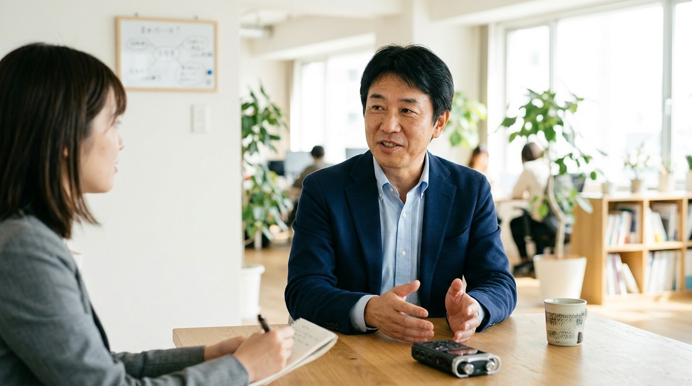 信頼できる相手とじっくり対話する経営者のイメージ